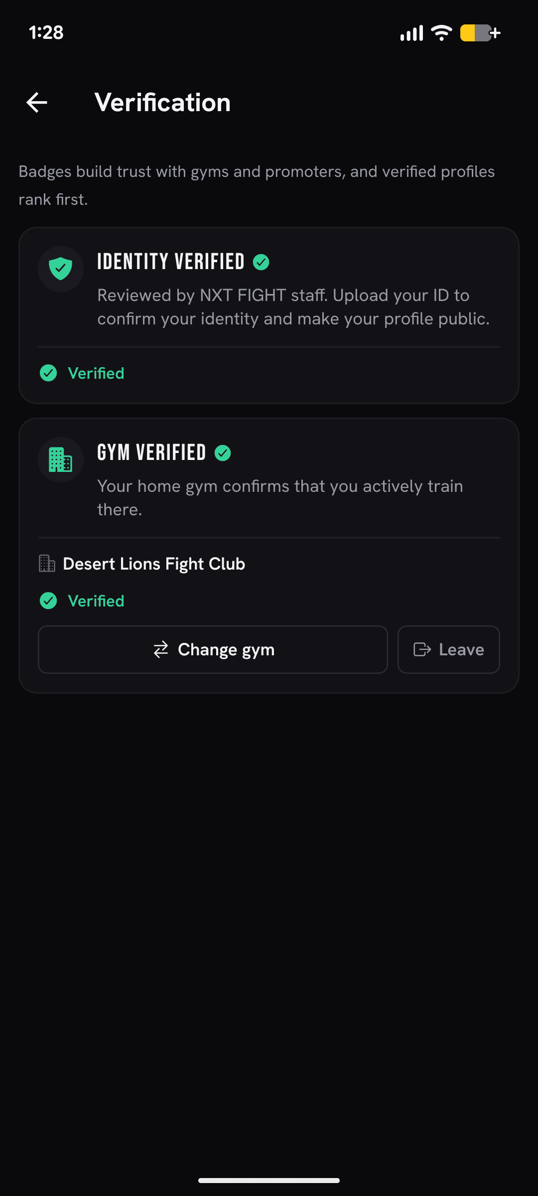 NXT FIGHT app: Verify